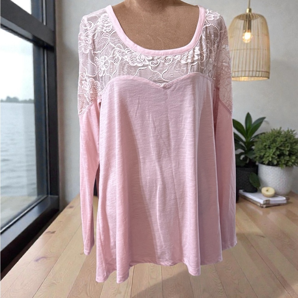 Torrid Light Pink Lace Yoke Blouse